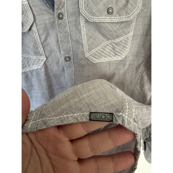 Buckle black men’s button up long sleeve Gray shirt Size medium standard fit  - Picture 5 of 8
